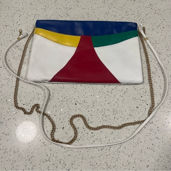 Vintage Handbags - VINTAGE 90s Leather Colorblock Crossbody Bag or Clutch w/ TWO Detachable Straps